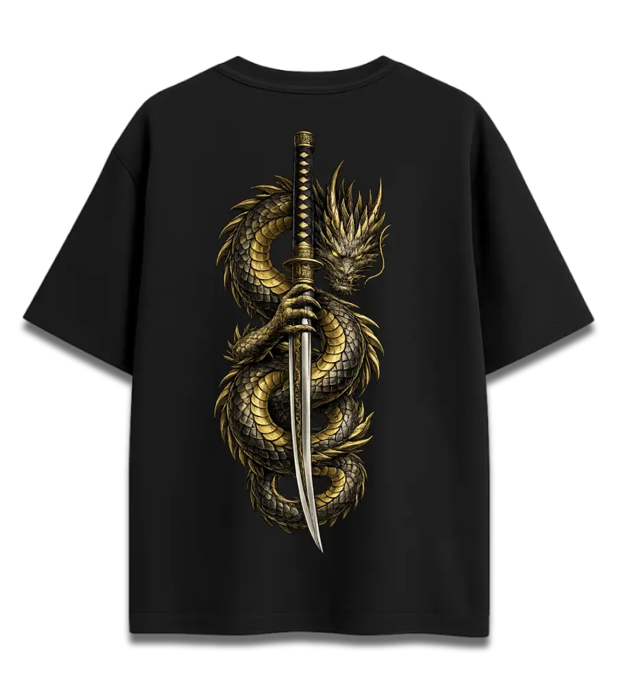 Ryu no Ken | Japanese Dragon Katana Oversized Graphic T-Shirt | Premium 260 GSM Cotton