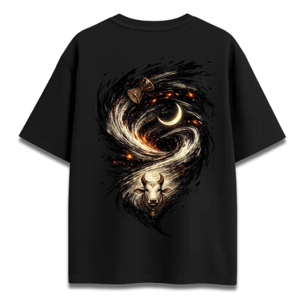 Oversized Graphic T-Shirt | Shiva Tandav Nandi Design | Premium 260 GSM Cotton Streetwear India