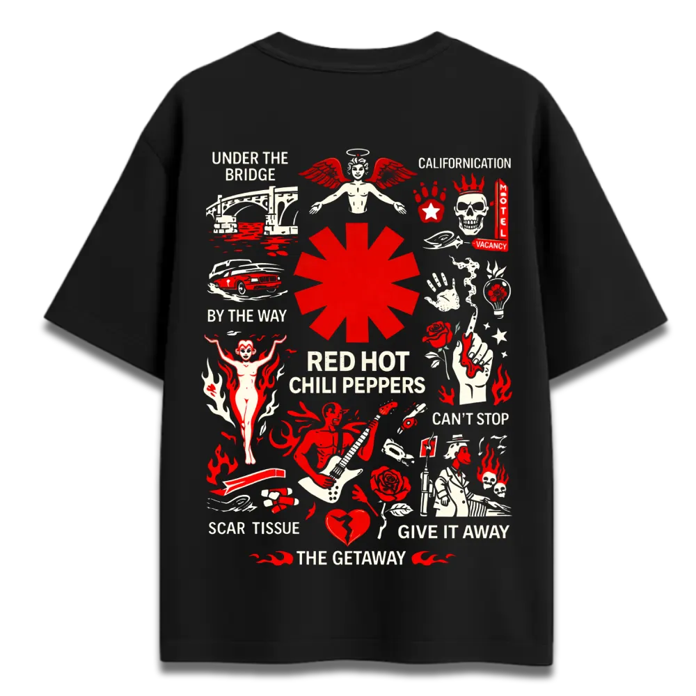 Oversized Graphic T-Shirt | Red Hot Chilli Peppers Rock Band Design | Premium 260 GSM Cotton Streetwear India