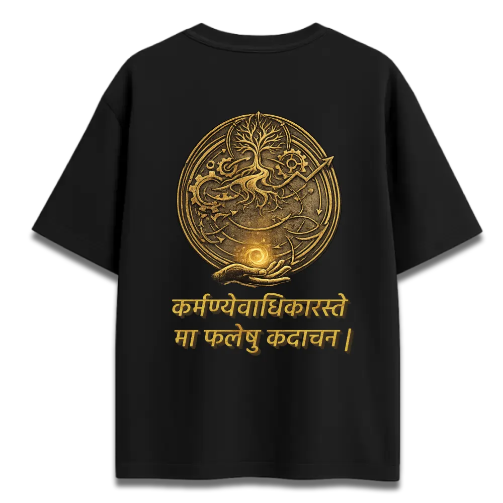 Oversized Graphic T-Shirt | Bhagavad Gita Trust The Process Shloka Design | Premium 260 GSM Cotton Streetwear India