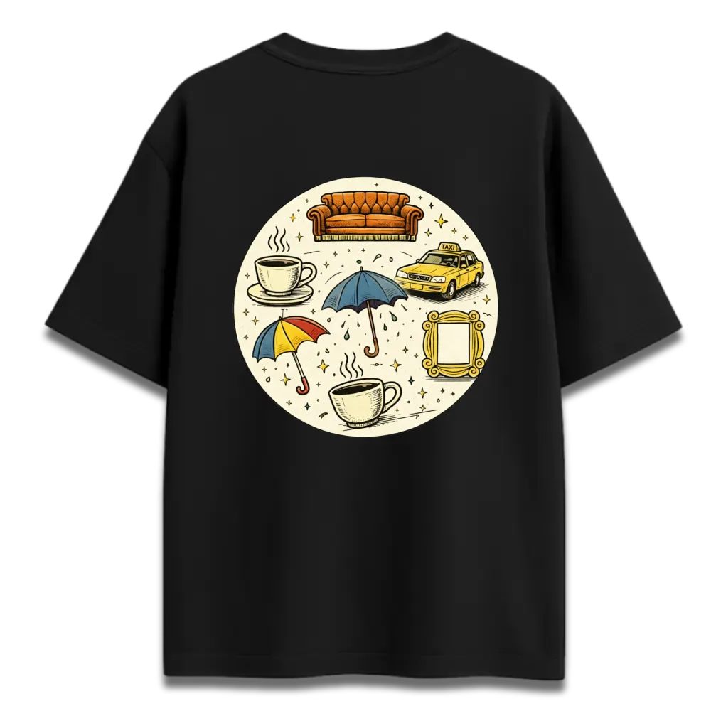 Oversized Graphic T-Shirt | Friends Central Perk Blueprint Design | Premium 260 GSM Cotton Streetwear India