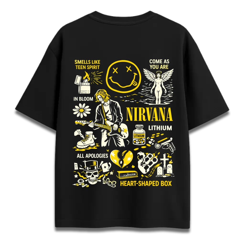 ミュージシャン 00's NIRVANA Cymbal Monkey Band T-Shirts Oversized Graphic T-Shirt | Nirvana Rock Band Design | Premium 260