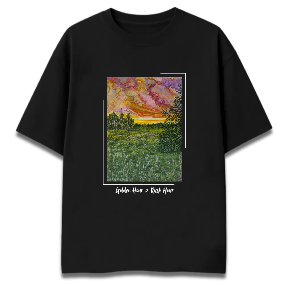 Oversized Graphic T-Shirt | Golden Hour Rush Hour Design by Neha | Premium 260 GSM Cotton Streetwear India