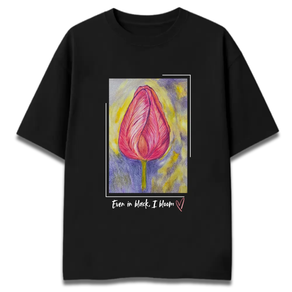 Oversized Graphic T-Shirt | Even in Black I Bloom Design by Neha | Premium 260 GSM Cotton Streetwear India