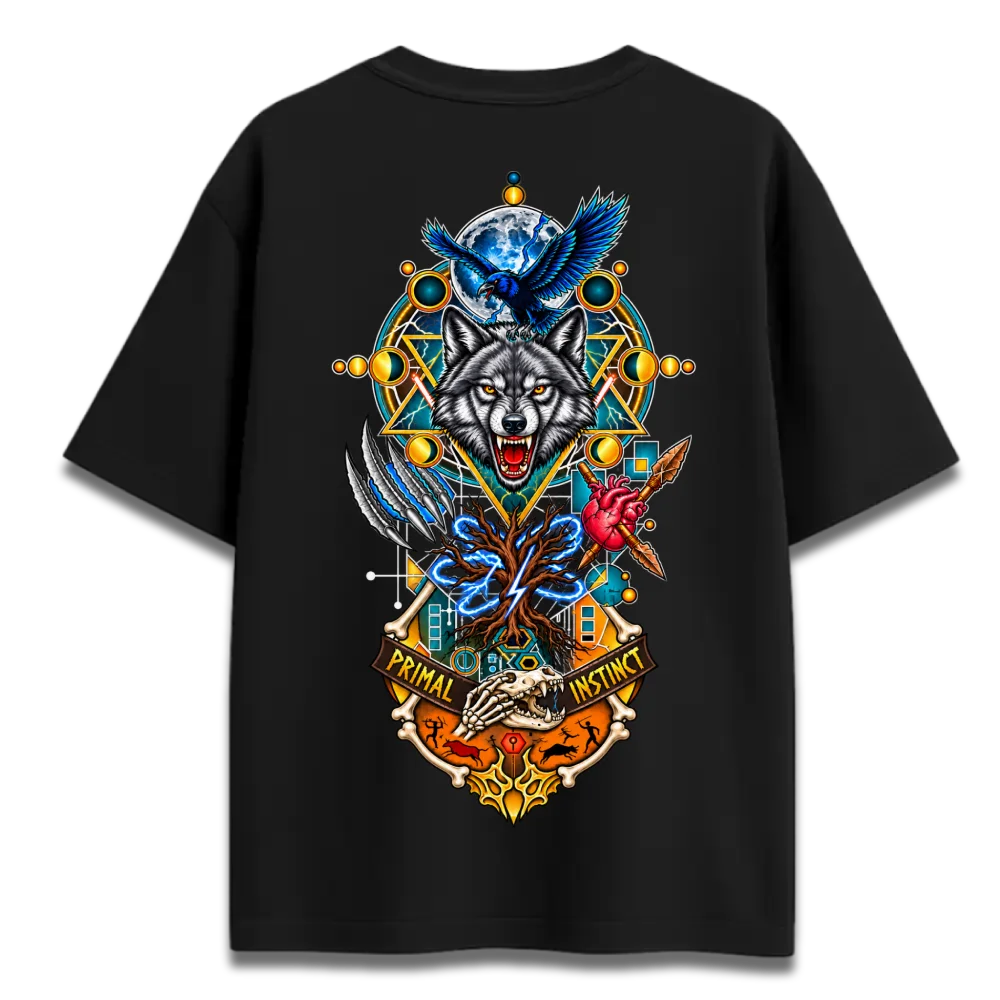 Oversized Graphic T-Shirt | Primal Instinct Wolf Design | Premium 260 GSM Cotton Streetwear India