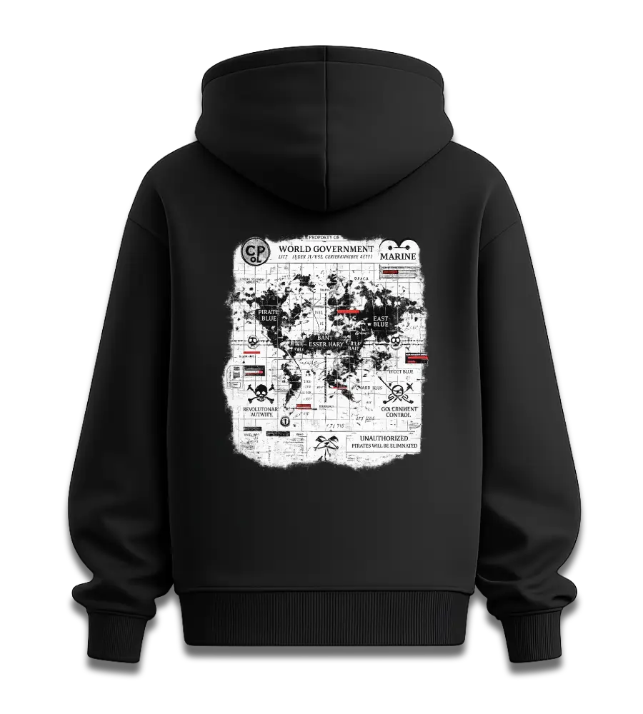 Oversized Graphic T-Shirt | One Piece Anime World Government Blackfile Design | Premium 260 GSM Cotton Streetwear India