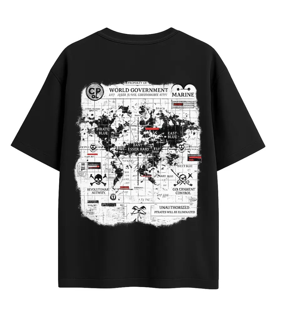 Oversized Graphic T-Shirt | One Piece Anime World Government Blackfile Design | Premium 260 GSM Cotton Streetwear India