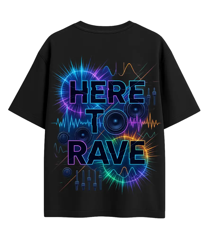 Oversized Graphic T-Shirt | Here to Rave Design | Premium 260 GSM Cotton Streetwear India