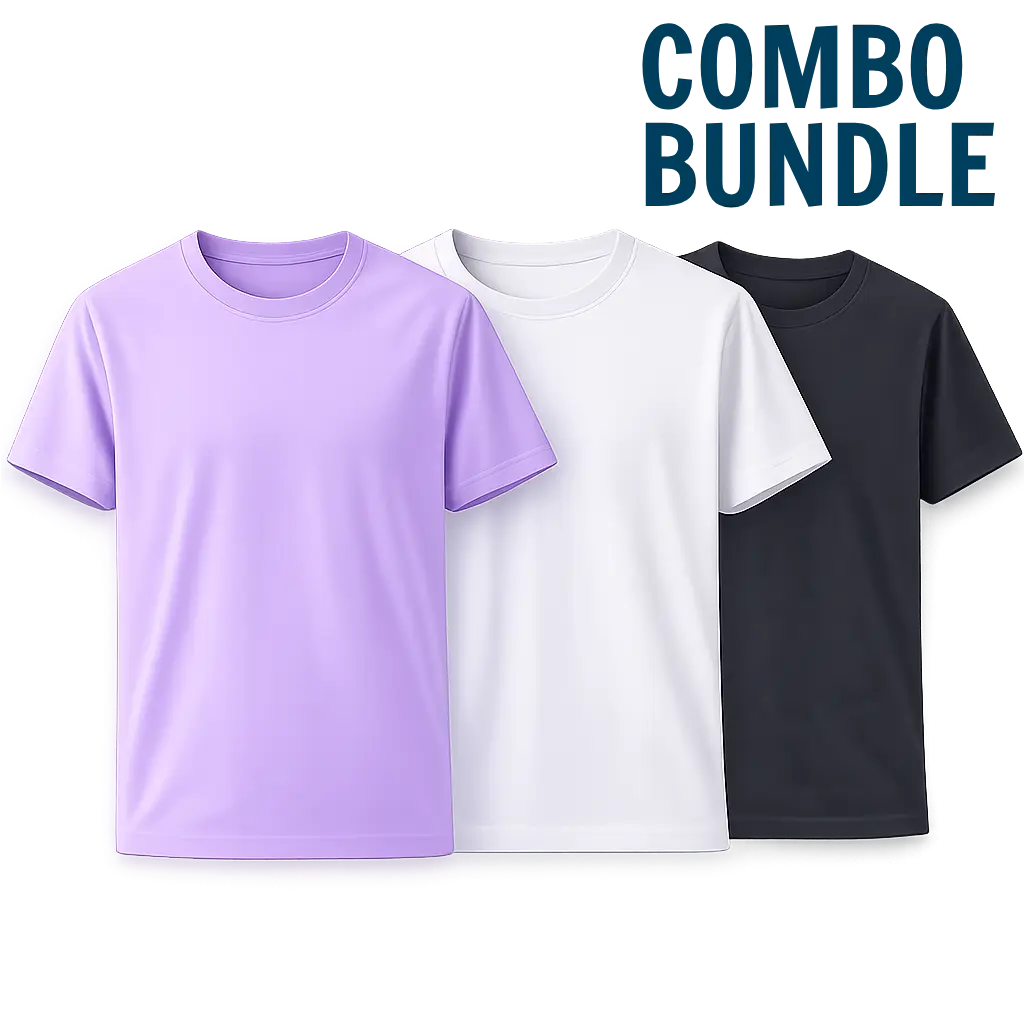 Regular Fit Cotton T-Shirt Combo | Pack of 3 | Lavender, White & Black | 180 GSM Premium Basics India