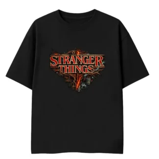 stranger things series, hawkins oversized tshirt, upside down, eleven, black,