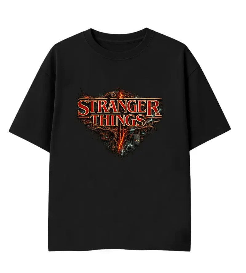 stranger things series, hawkins oversized tshirt, upside down, eleven, black,