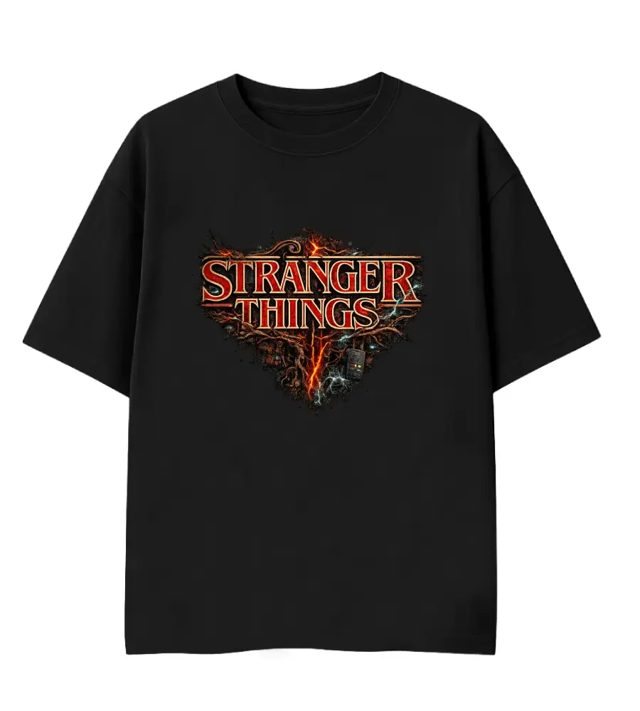 stranger things series, hawkins oversized tshirt, upside down, eleven, black,